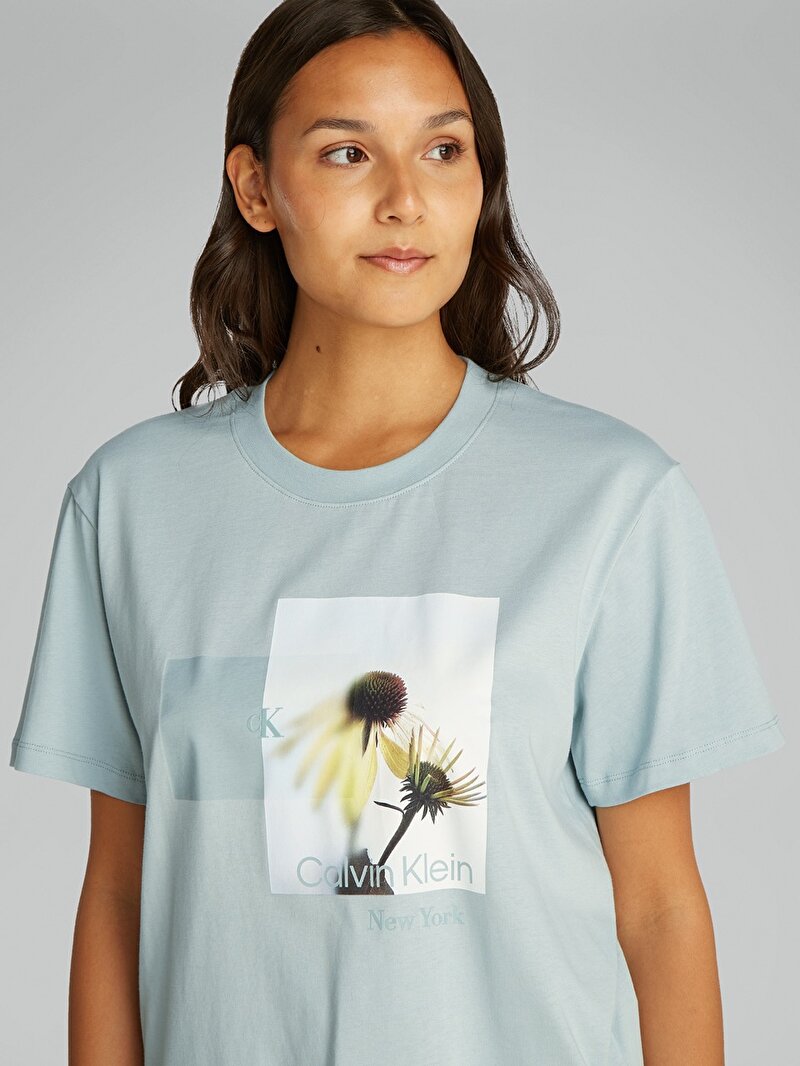 Calvin Klein Mavi Renkli Kadın Flower Graphic Relax T-shirt