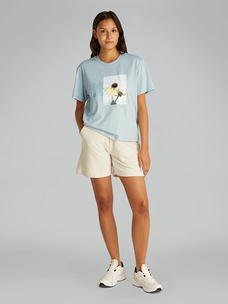 Calvin Klein Mavi Renkli Kadın Flower Graphic Relax T-shirt