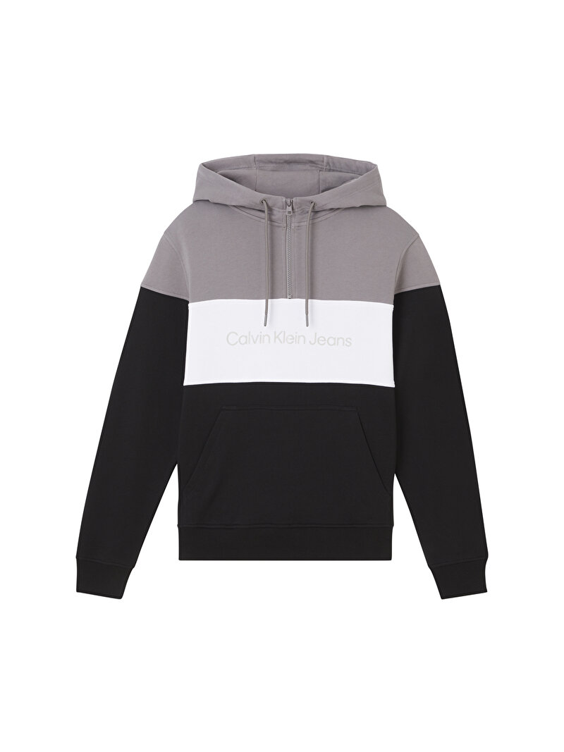 Calvin Klein Siyah Renkli Erkek Colorblock Quarter Zip Hoodie Sweatshirt