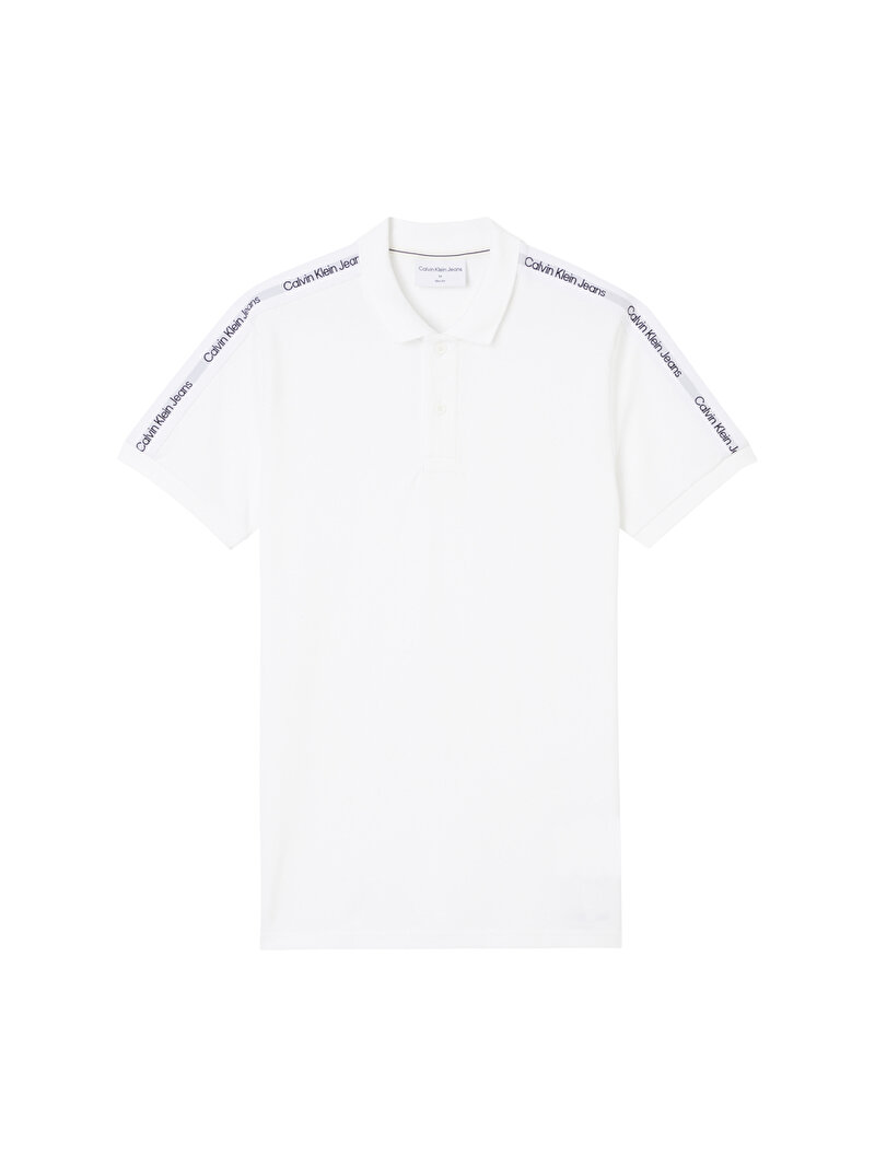 Calvin Klein Beyaz Renkli Erkek Contrast Tape Beyaz Polo Yaka T-Shirt