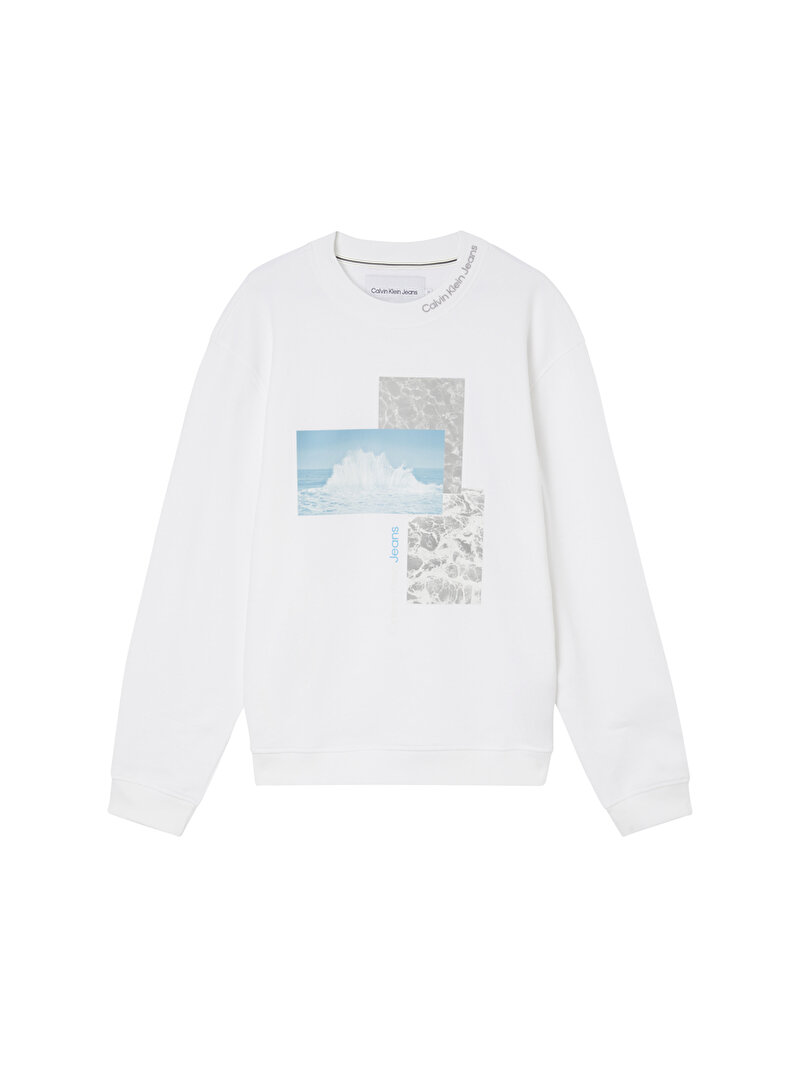 Calvin Klein Beyaz Renkli Erkek Splash Photoprint Sweatshirt