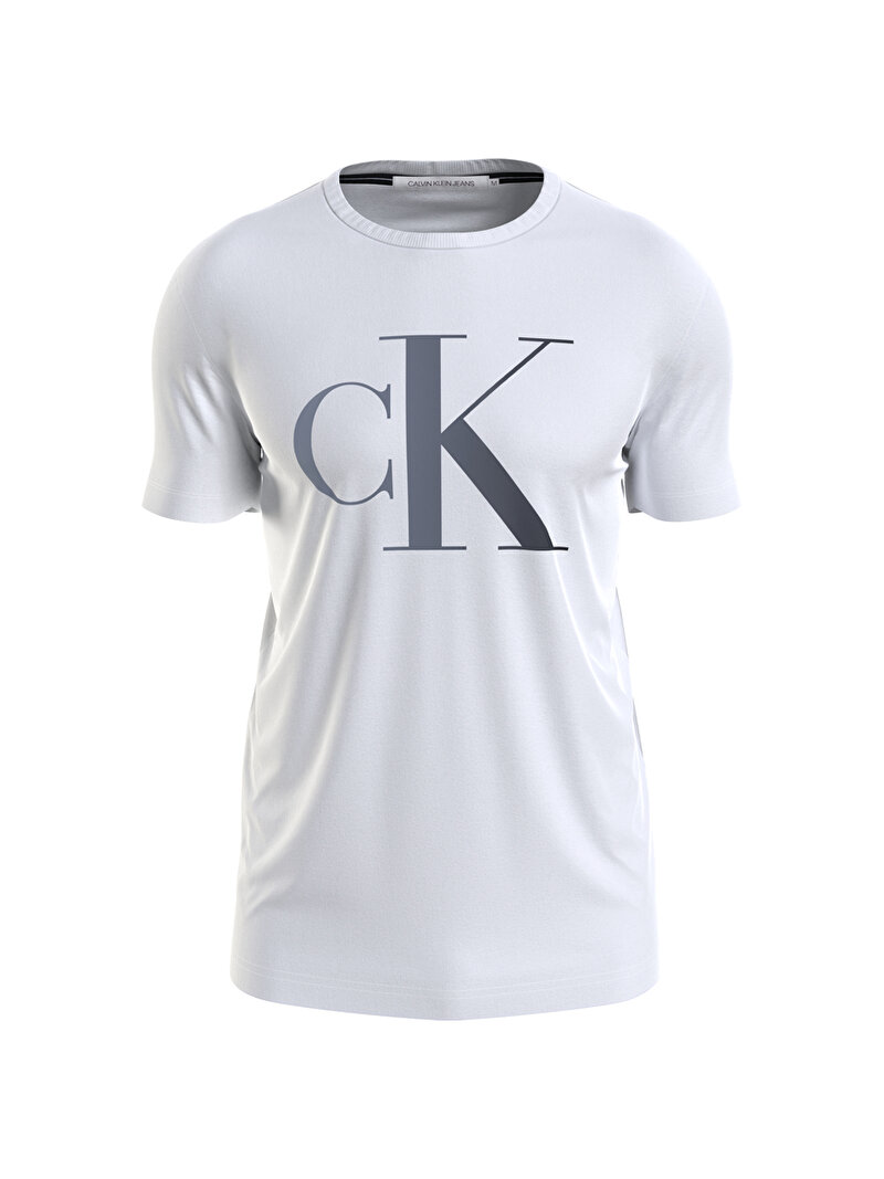 Calvin Klein Beyaz Renkli Erkek Filled Ck Logo T-Shirt