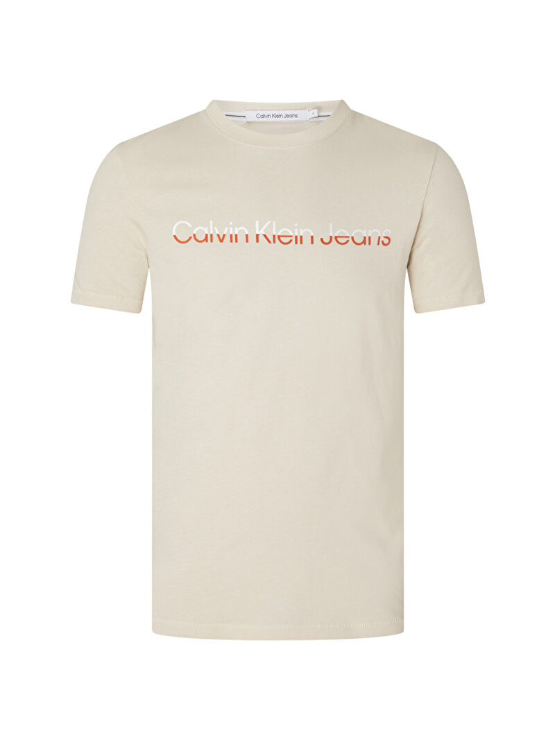 Calvin Klein Bej Renkli Erkek Mixed Institutional Logo T-Shirt