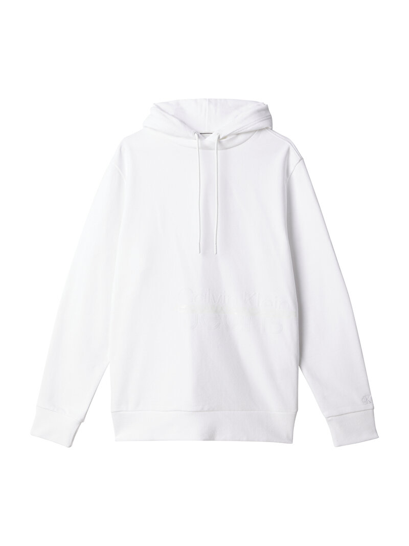 Calvin Klein Beyaz Renkli Erkek Disrupted Jakar Hoodie Sweatshirt