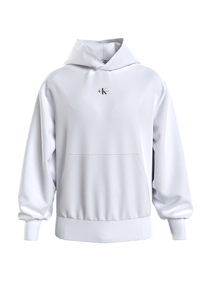 Calvin Klein Beyaz Renkli Erkek Micro Monologo Hoodie Sweatshirt
