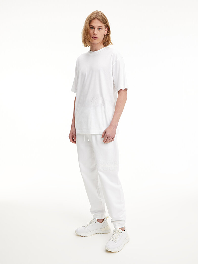Calvin Klein Beyaz Renkli Erkek Disrupted Jakar T-Shirt