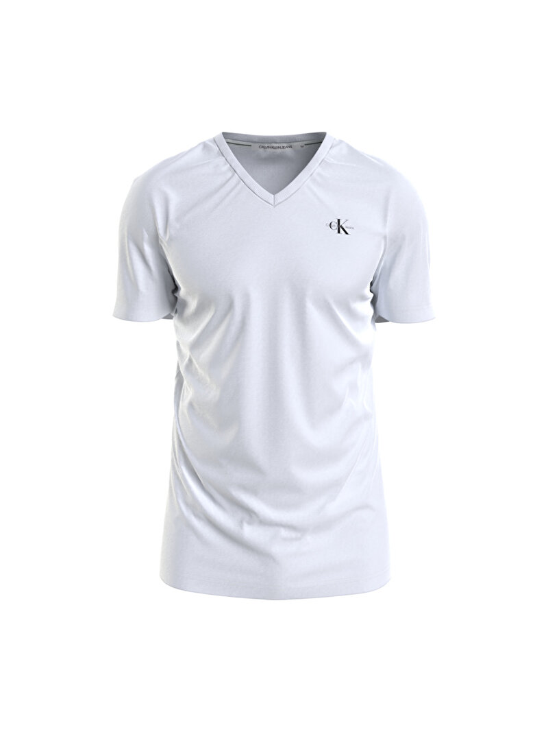 Calvin Klein Beyaz Renkli Erkek Micro Monologo V Yaka T-Shirt