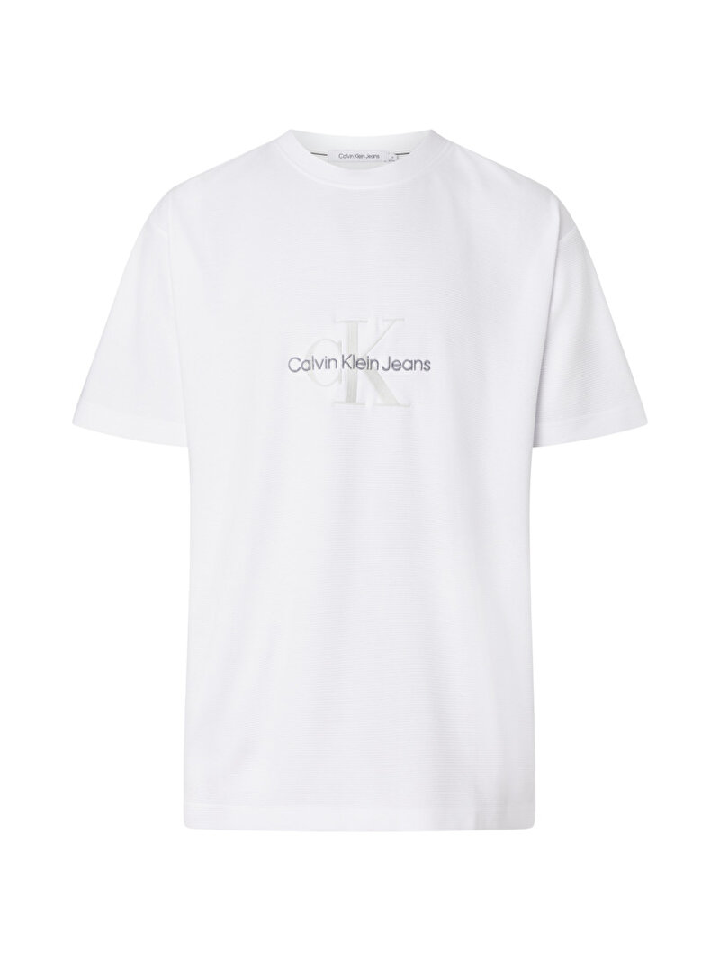 Calvin Klein Beyaz Renkli Erkek Monologo Ottoman Rib T-Shirt