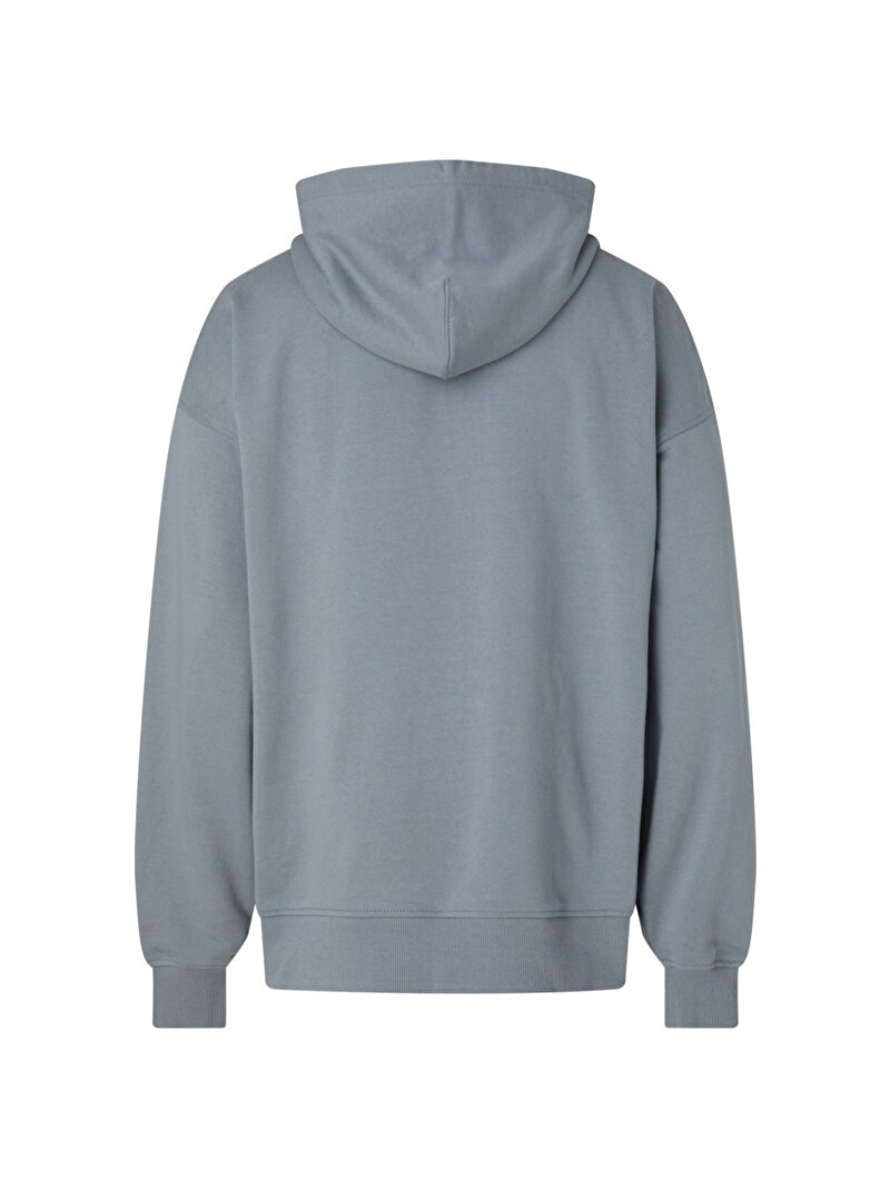 Calvin Klein Gri Renkli Erkek Logo Tab Boxy Hoodie Sweatshirt