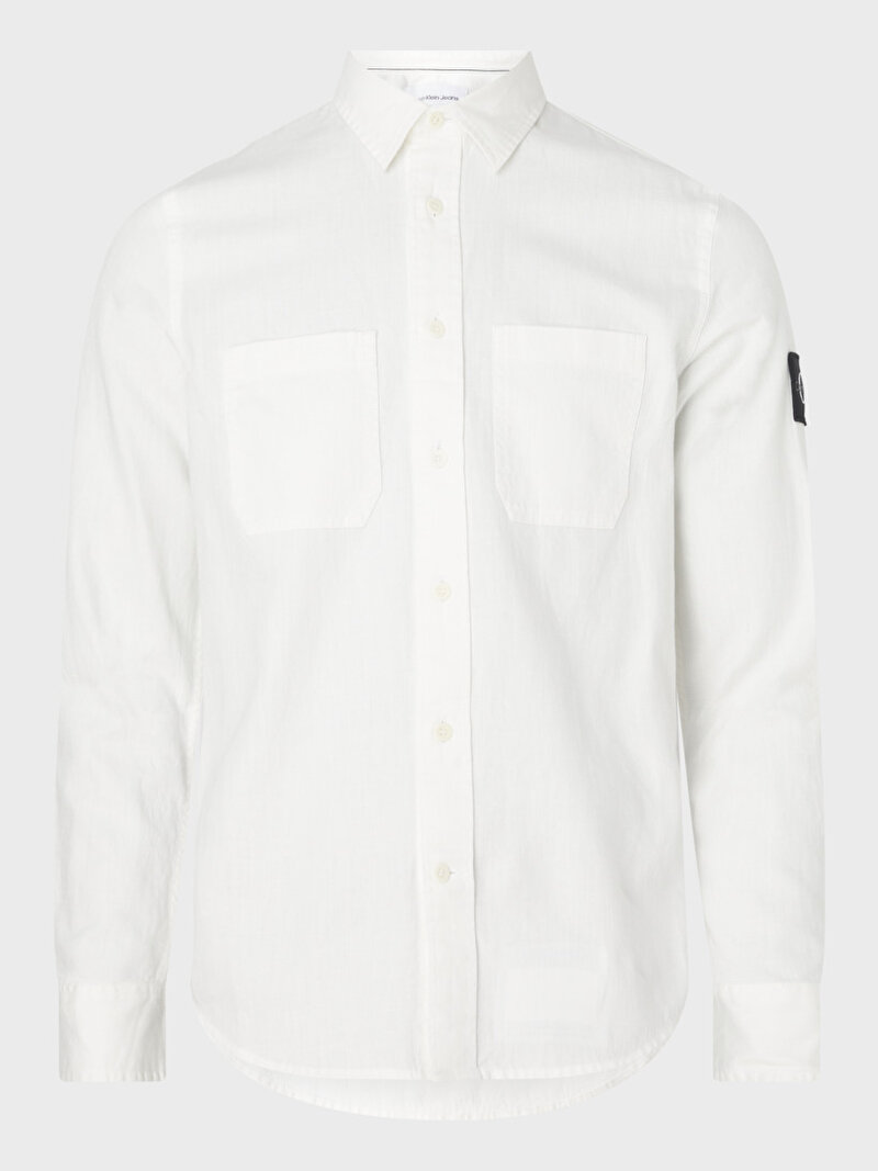Calvin Klein Beyaz Renkli Erkek Keten Karışımlı Gömlek