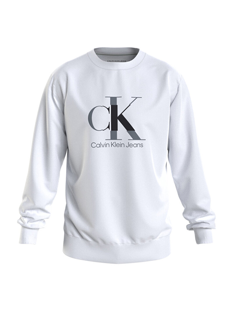 Calvin Klein Beyaz Renkli Erkek Disrupted Monologo Sweatshirt