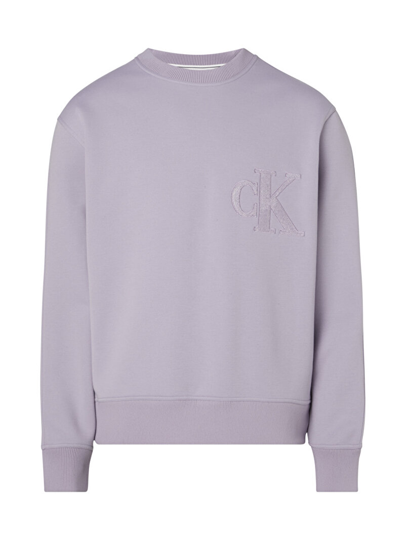 Calvin Klein Mor Renkli Erkek CK Chenille Bisiklet Yaka Sweatshirt