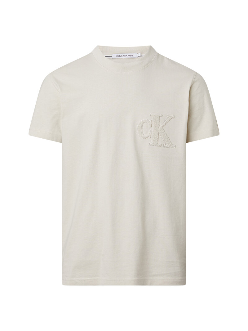 Calvin Klein Ekru Renkli Erkek CK Chenille T-Shirt