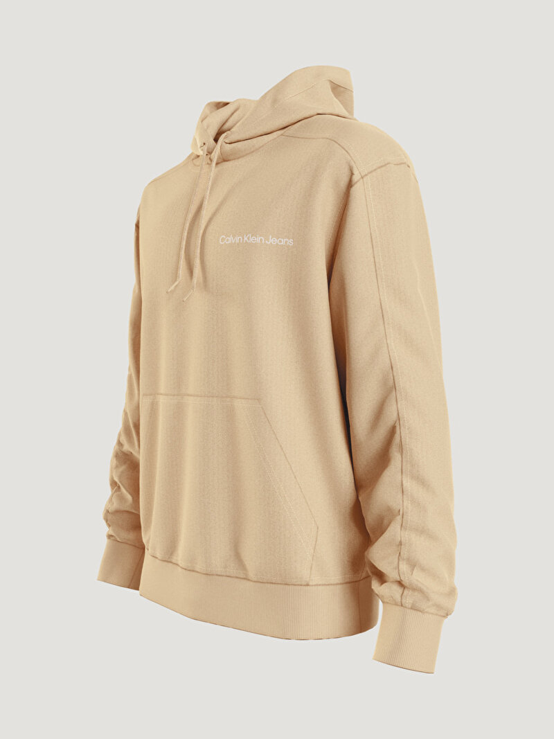 Calvin Klein Bej Renkli Erkek Institutional Hoodie Sweatshirt