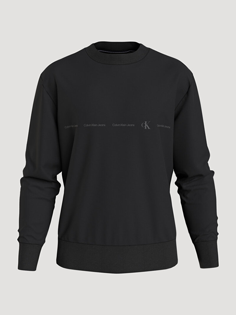 Calvin Klein Siyah Renkli Erkek Logo Repeat Bisiklet Yaka Sweatshirt
