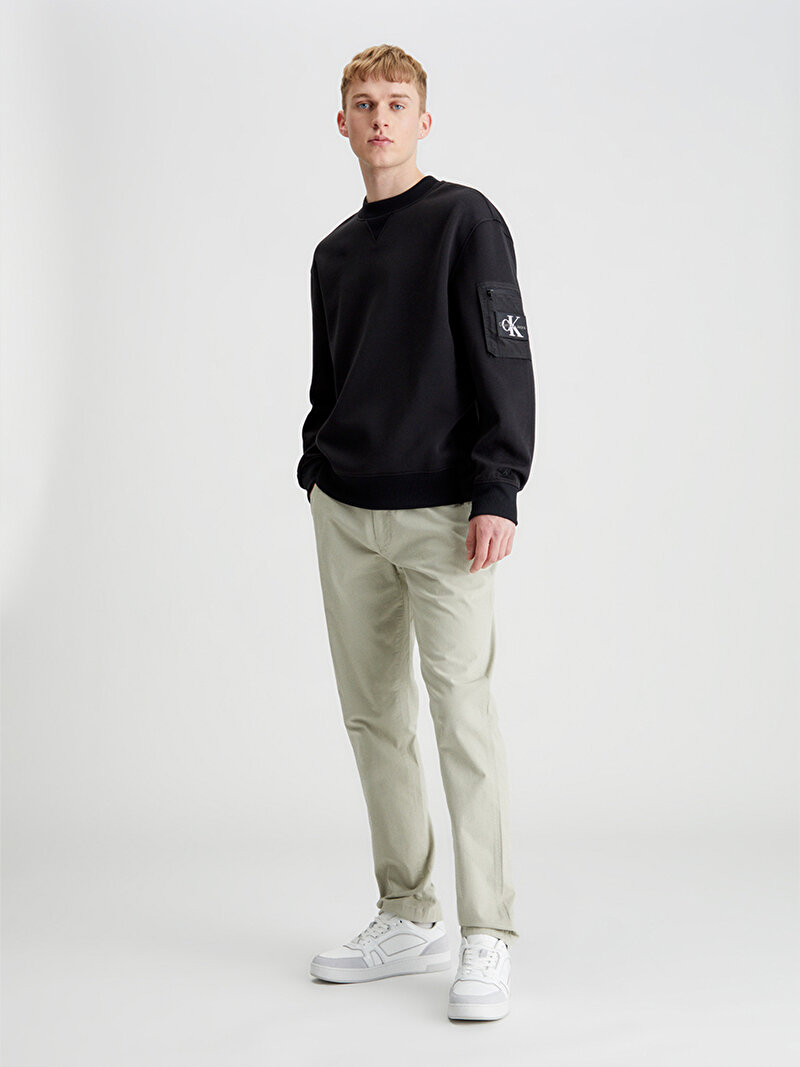 Calvin Klein Siyah Renkli Erkek Ripstop Panel Bisiklet Yaka Sweatshirt