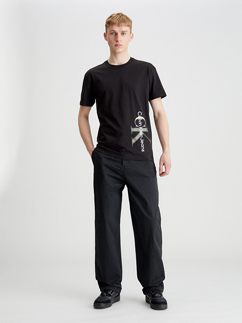 Calvin Klein Siyah Renkli Erkek Two Tone Monologo T-Shirt