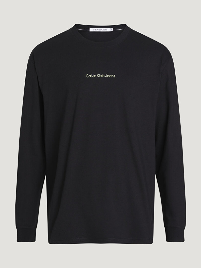 Calvin Klein Siyah Renkli Erkek Stacked Slogan Uzun Kollu T-Shirt