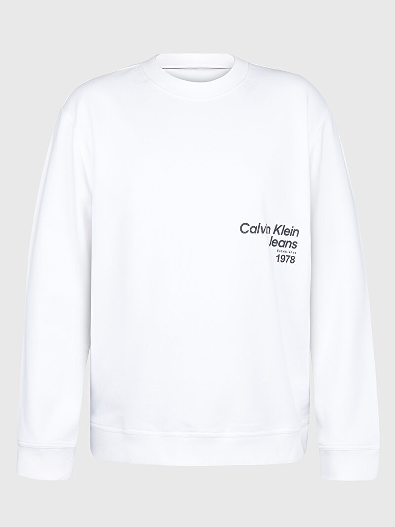 Calvin Klein Beyaz Renkli Erkek Diffused Logo Sweatshirt