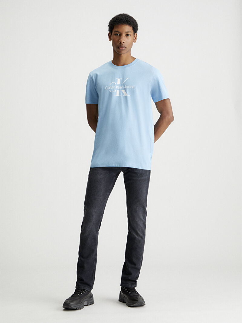 Calvin Klein Mavi Renkli Erkek Disrupted Outline T-Shirt