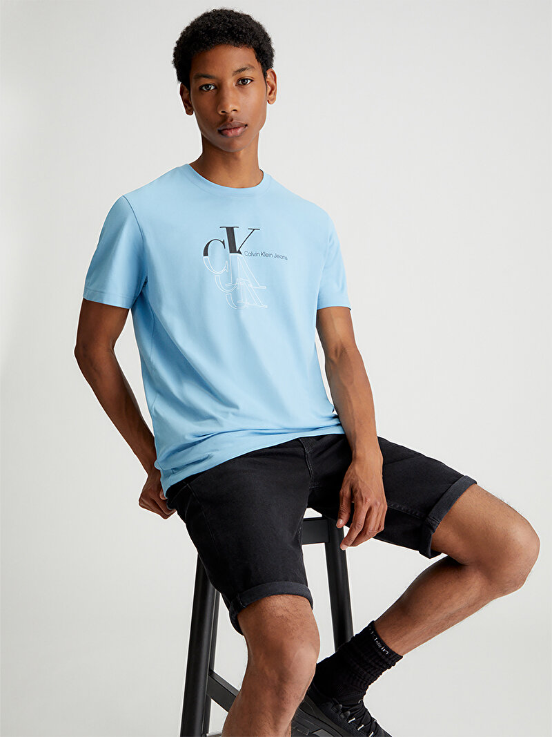Calvin Klein Mavi Renkli Erkek Monogram T-Shirt