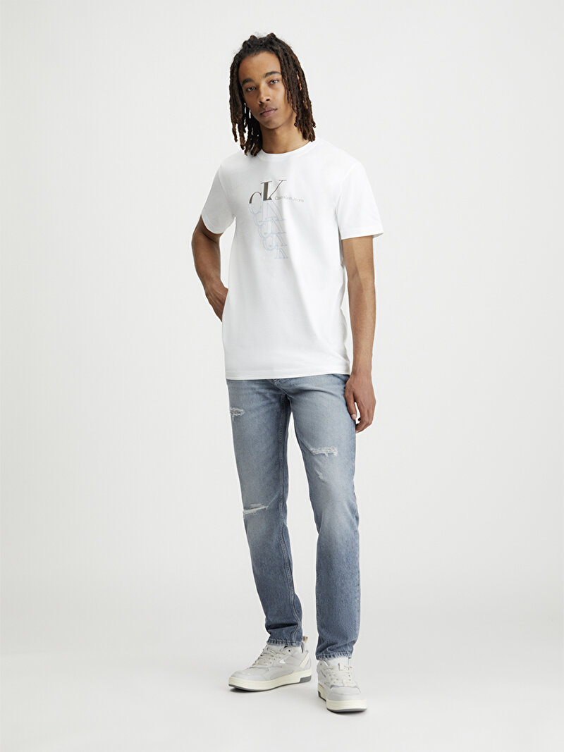 Calvin Klein Beyaz Renkli Erkek Monogram T-Shirt
