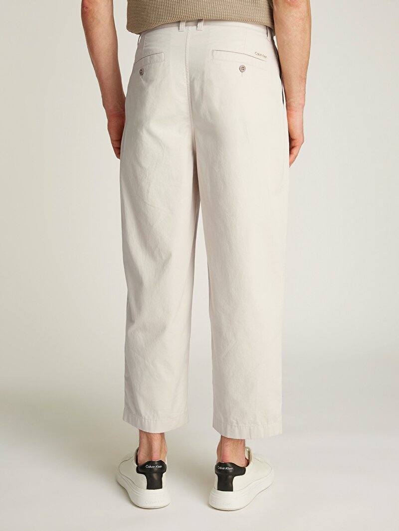 Calvin Klein Bej Renkli Erkek Cropped Pleated Pantolon