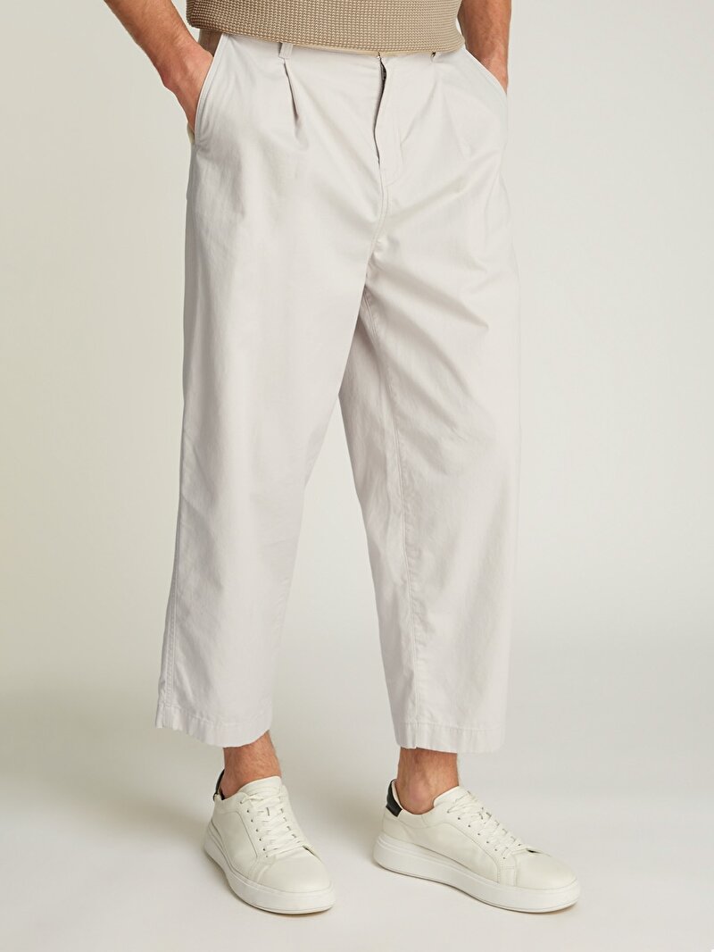 Calvin Klein Bej Renkli Erkek Cropped Pleated Pantolon