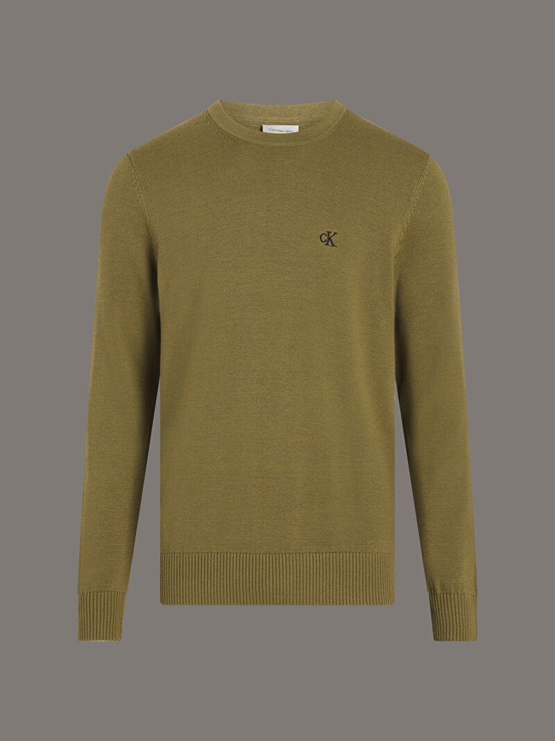 Calvin Klein Yeşil Renkli Erkek Modern Crew Neck Kazak