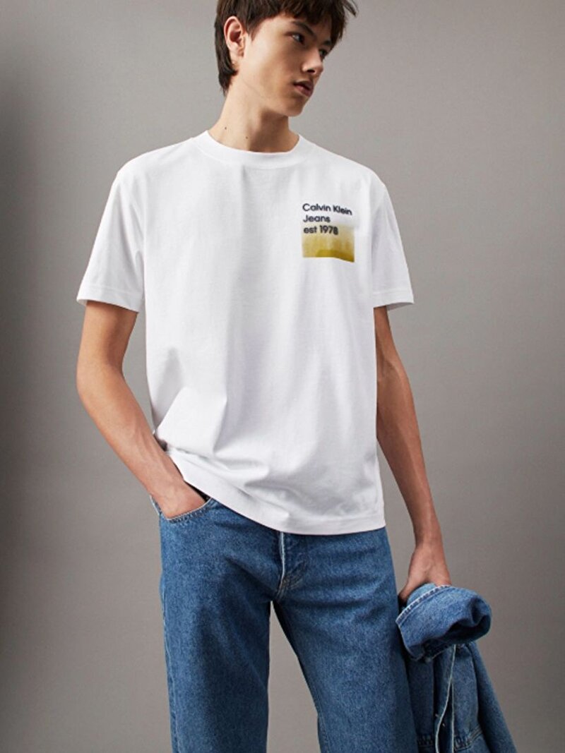 Calvin Klein Beyaz Renkli Erkek Logo Fade Box T-shirt