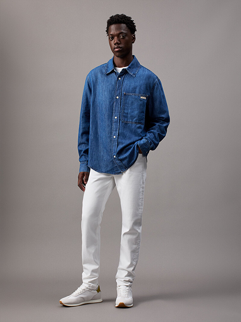 Calvin Klein Mavi Renkli Erkek Linen Cotton Regular Gömlek