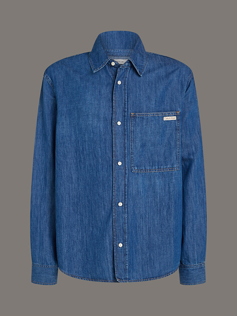 Calvin Klein Mavi Renkli Erkek Linen Cotton Regular Gömlek