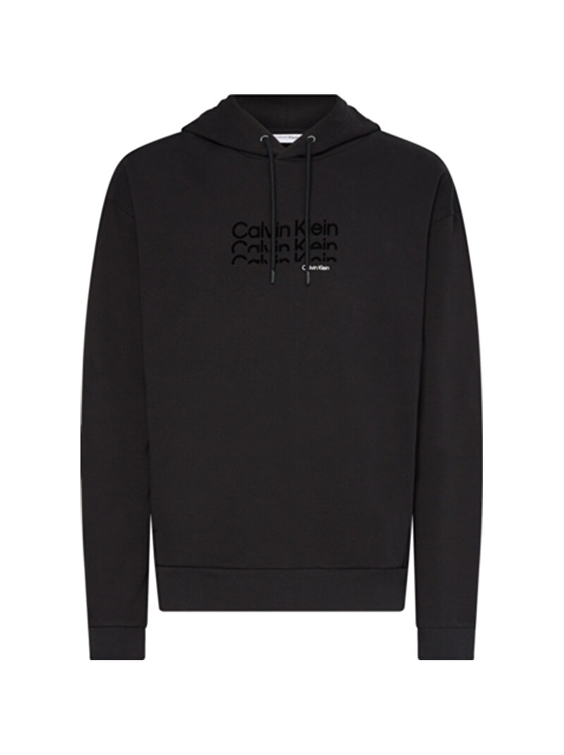Calvin Klein Siyah Renkli Erkek Logolu Kapüşonlu Sweatshirt