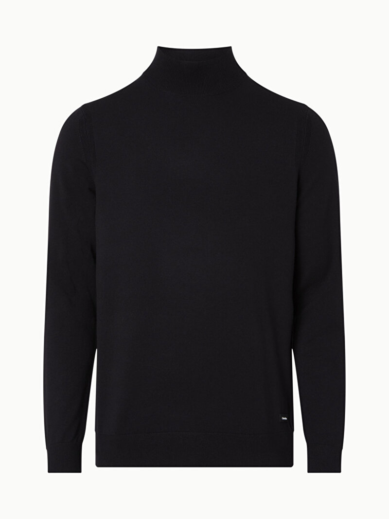 Calvin Klein Siyah Renkli Erkek Tencel Blend Mock Neck Kazak