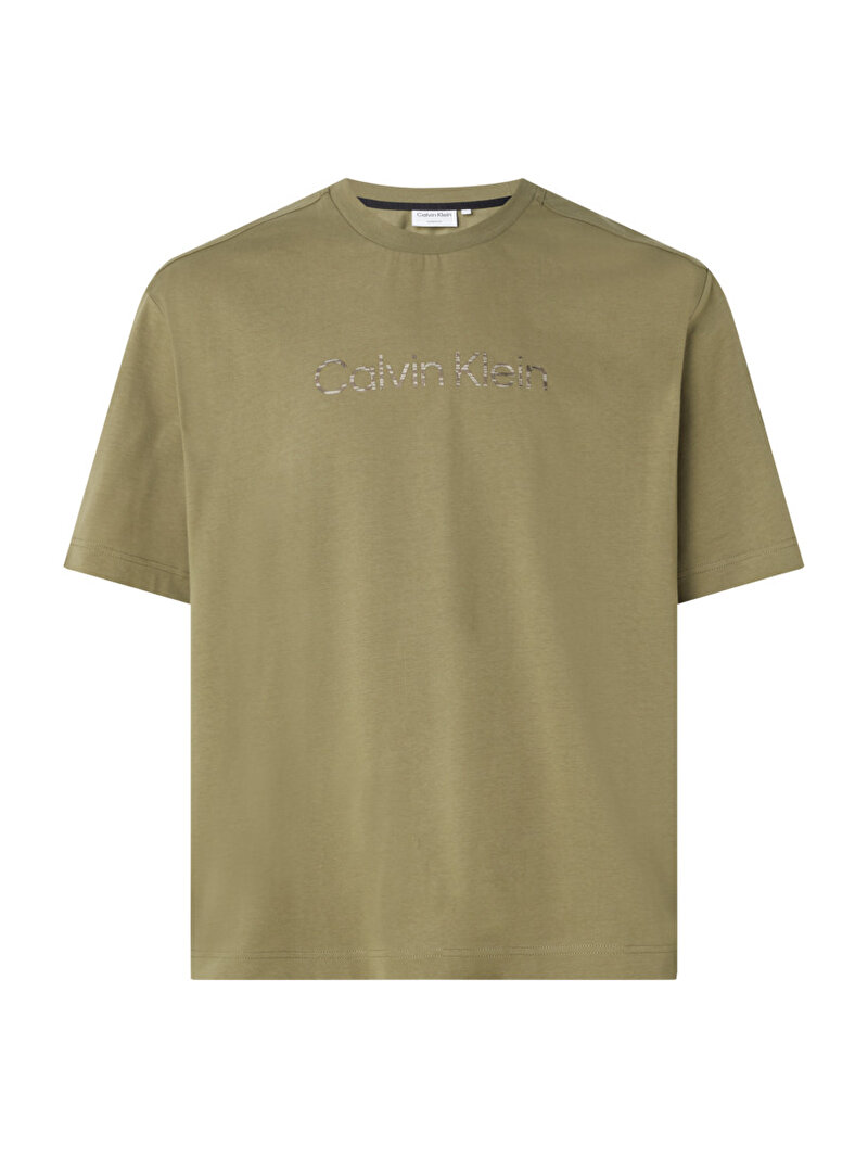Calvin Klein Haki Renkli Erkek Space Dye Logo T-Shirt