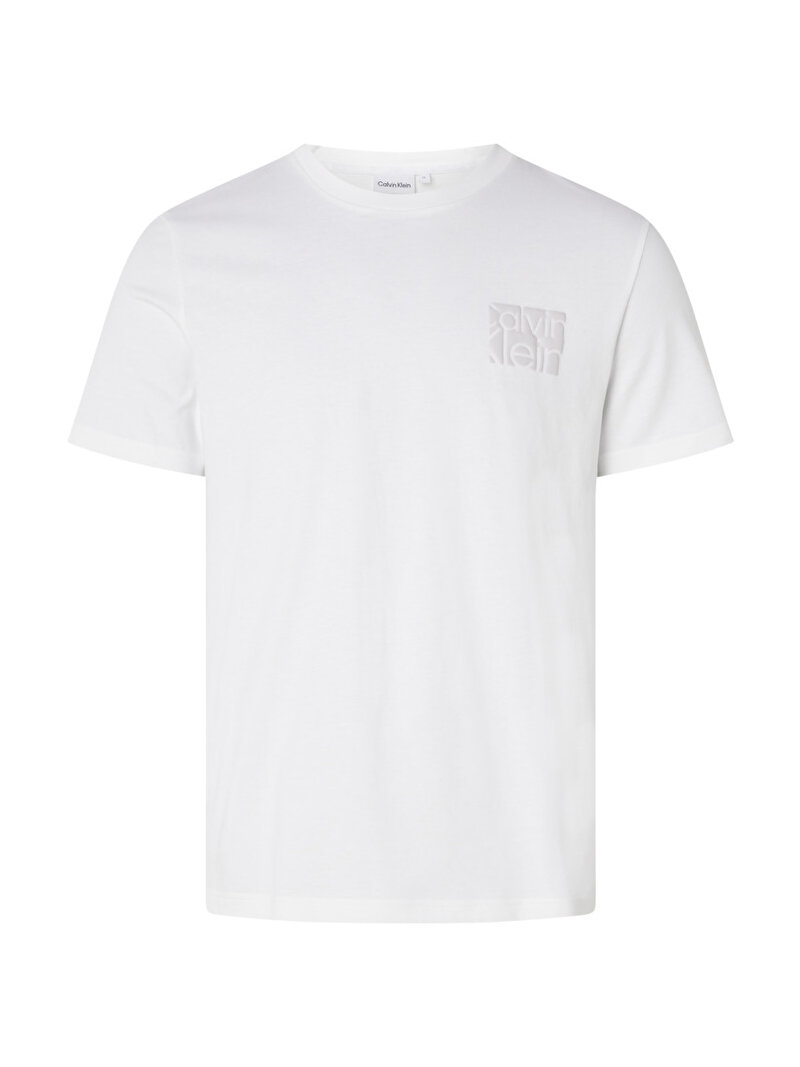 Calvin Klein Beyaz Renkli Erkek Raised Box Chest Logo T-Shirt