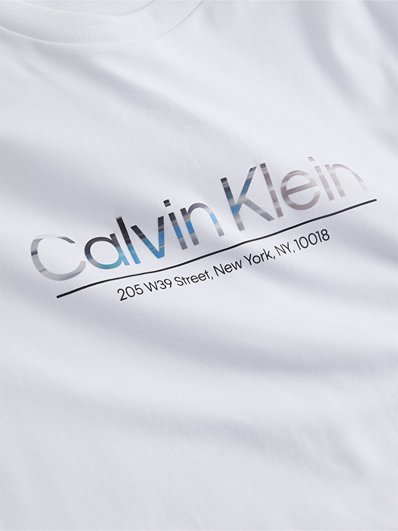 Calvin Klein Beyaz Renkli Erkek Glitch Logo Modern T-Shirt