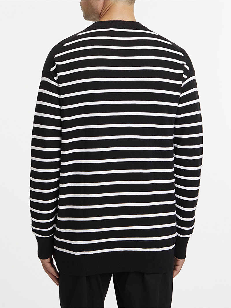 Calvin Klein Siyah Renkli Erkek Striped Comfort Kazak