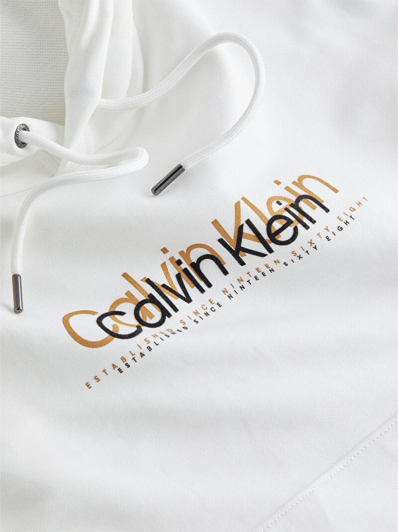 Calvin Klein Beyaz Renkli Erkek Double Flock Logo Sweatshirt