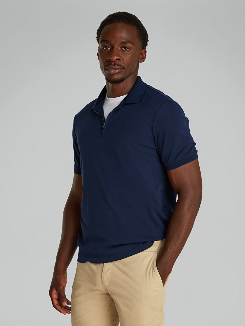 Calvin Klein Lacivert Renkli Erkek Liquid Touch Welt Polo T-shirt