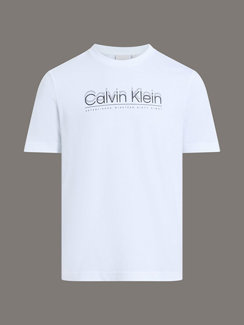Calvin Klein Beyaz Renkli Erkek Cp-double Logo T-shirt
