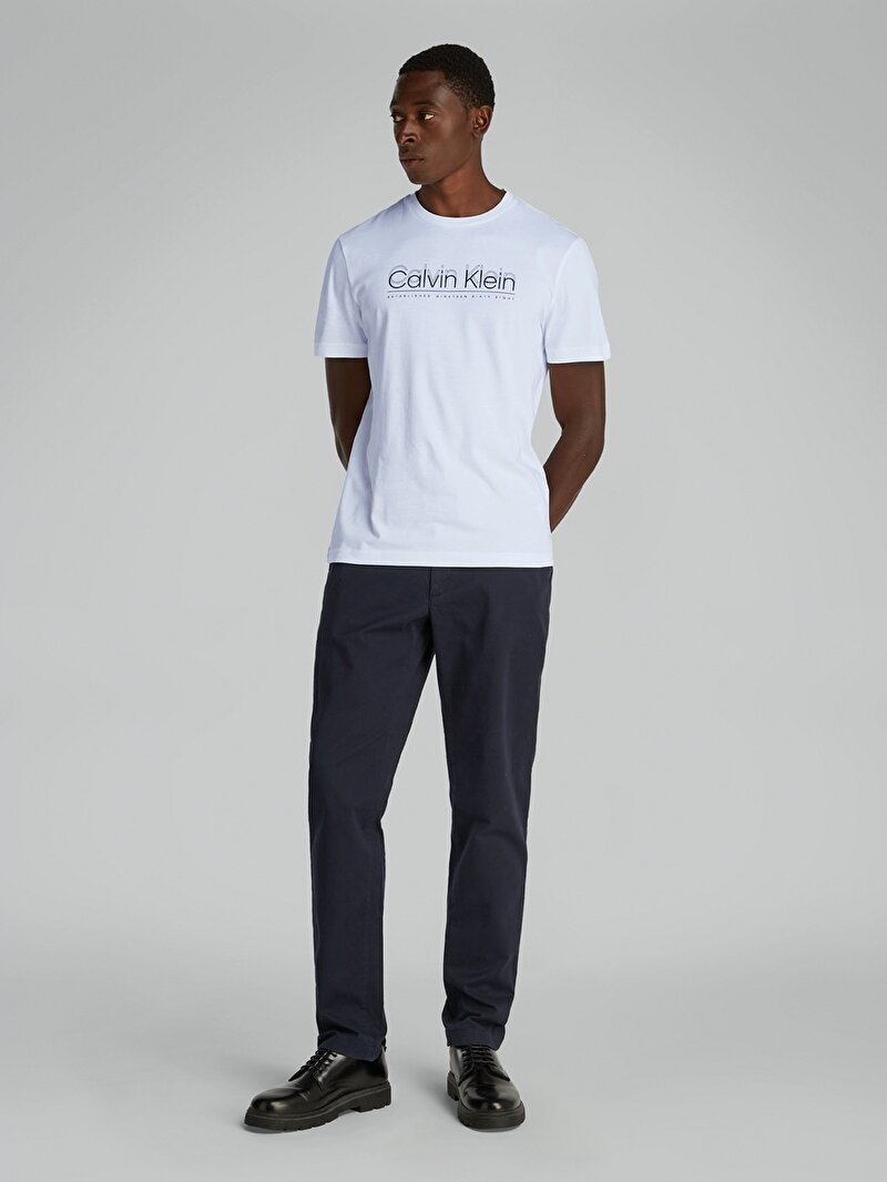 Calvin Klein Beyaz Renkli Erkek Cp-double Logo T-shirt