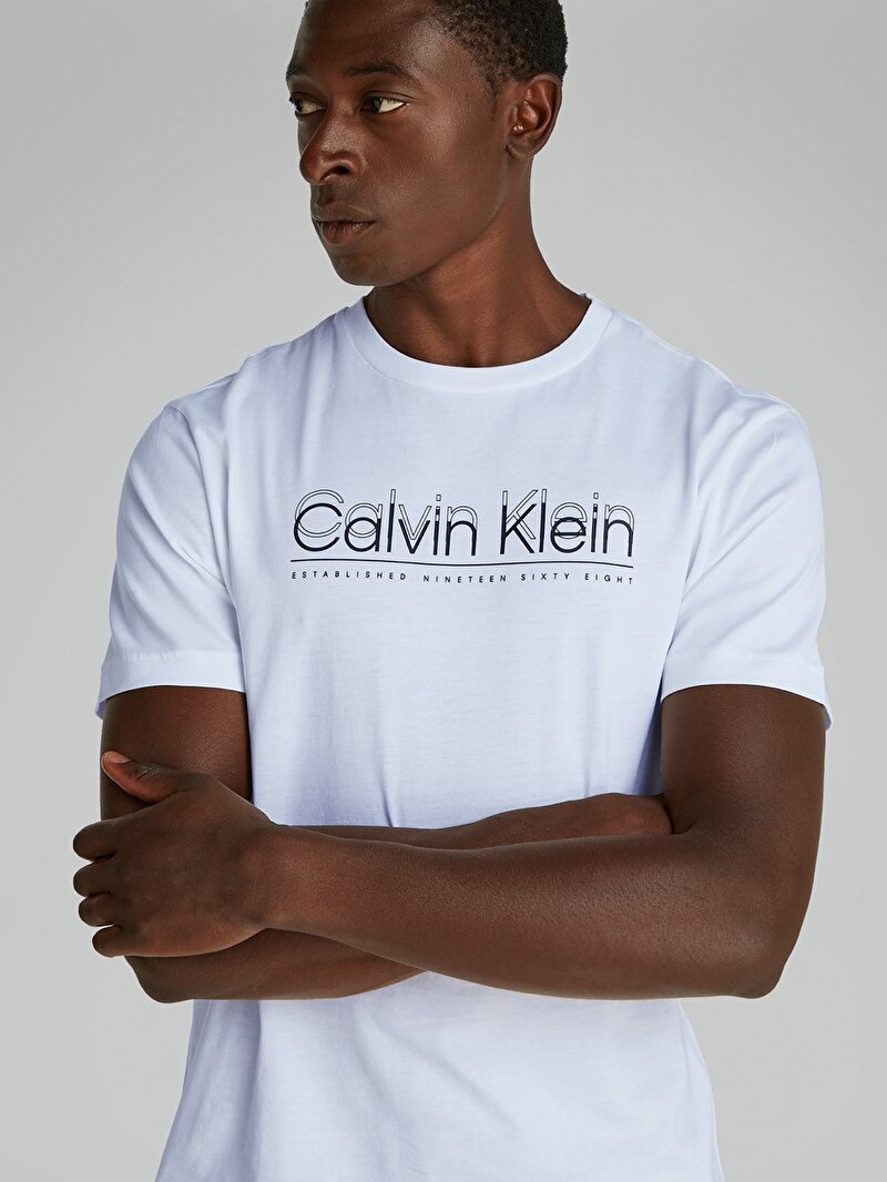 Calvin Klein Beyaz Renkli Erkek Cp-double Logo T-shirt