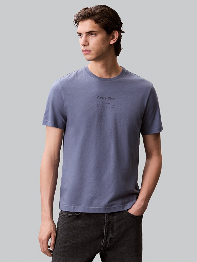 Calvin Klein Gri Renkli Erkek Raised Editorial T-shirt
