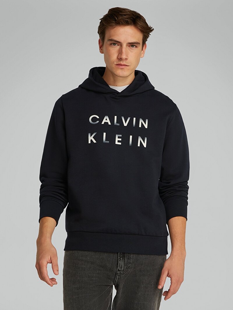 Calvin Klein Siyah Renkli Erkek Cp-enlarged Logo Hoodie