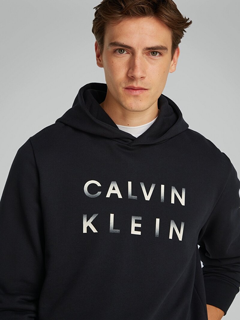 Calvin Klein Siyah Renkli Erkek Cp-enlarged Logo Hoodie