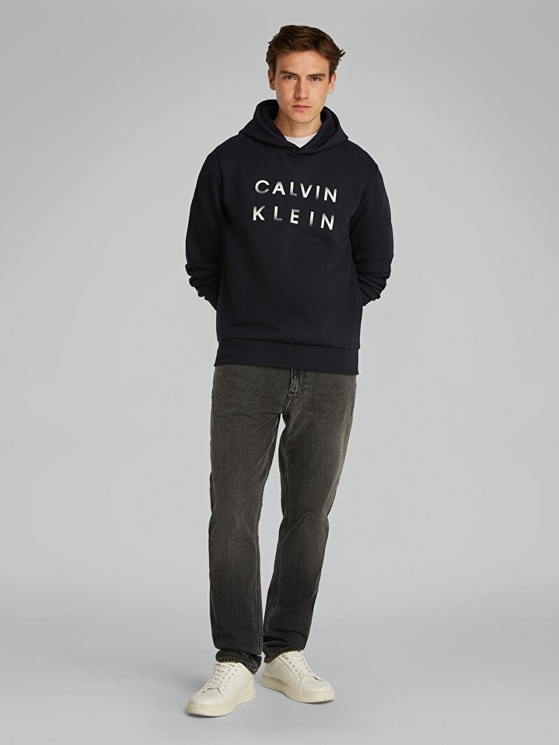 Calvin Klein Siyah Renkli Erkek Cp-enlarged Logo Hoodie