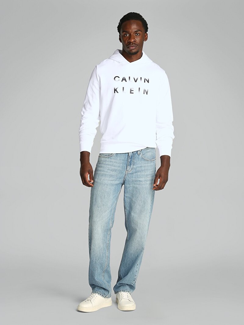 Calvin Klein Beyaz Renkli Erkek Cp-enlarged Logo Hoodie