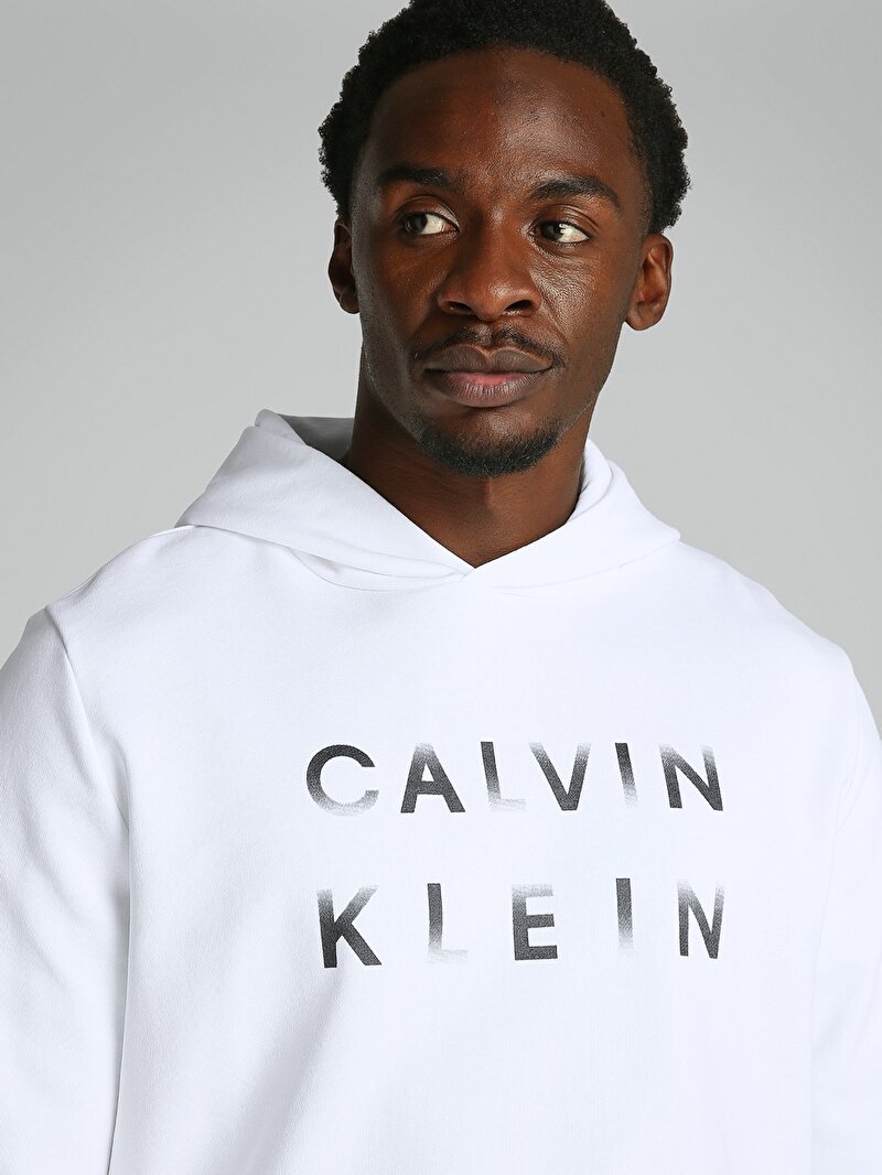Calvin Klein Beyaz Renkli Erkek Cp-enlarged Logo Hoodie