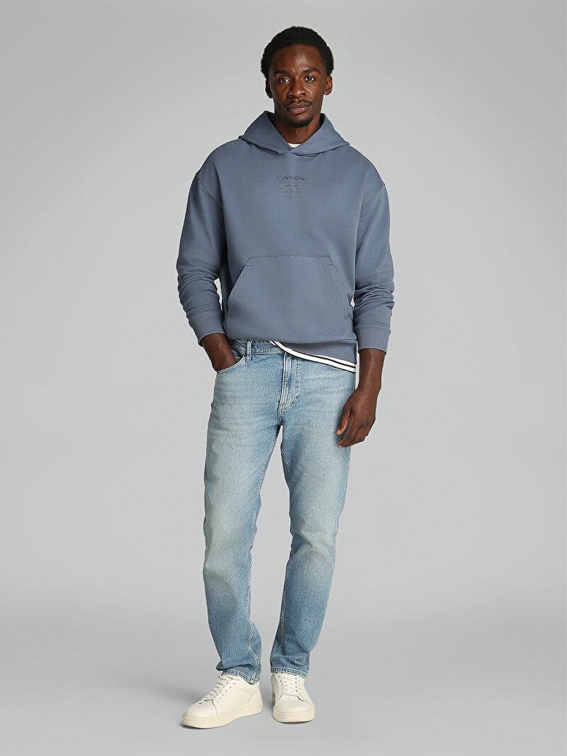 Calvin Klein Mavi Renkli Erkek Raised Editorial Logo Sweatshirt